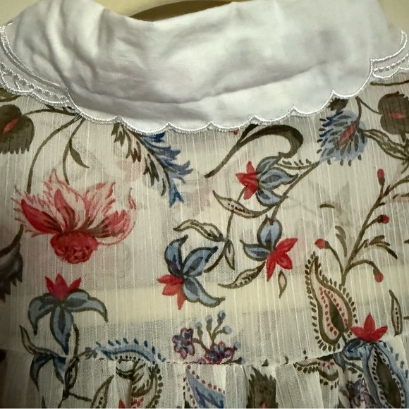 Zara Sheer Long Sleeve Floral White Collar Button Down Blouse Top Size Small - Picture 11 of 12